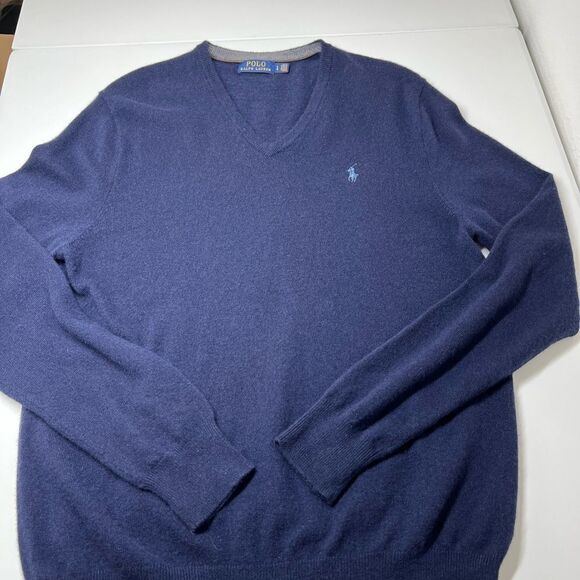 Polo Ralph Lauren Washable Wool V-Neck Sweater size L6 Hunter Navy NWOT - Picture 4 of 10